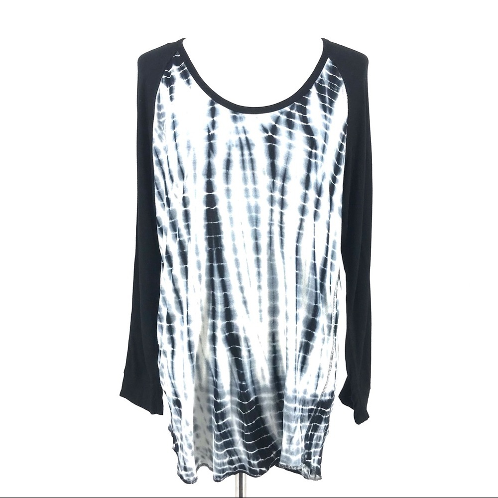 Wilfred Free Long Sleeve Tunic High Low Black White Marbled Tie Dye Shirt Medium